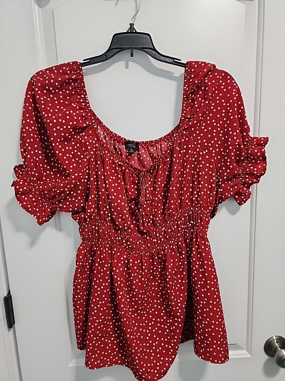 Suzanne Betro Red Heart-Print Peasant Top Sz 4x